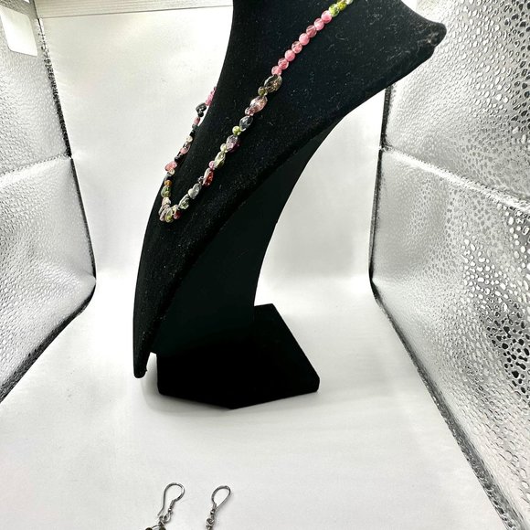 16" Purple and Green  Natural Tourmaline Crystal Necklace and Matching Earrings - Picture 6 of 13